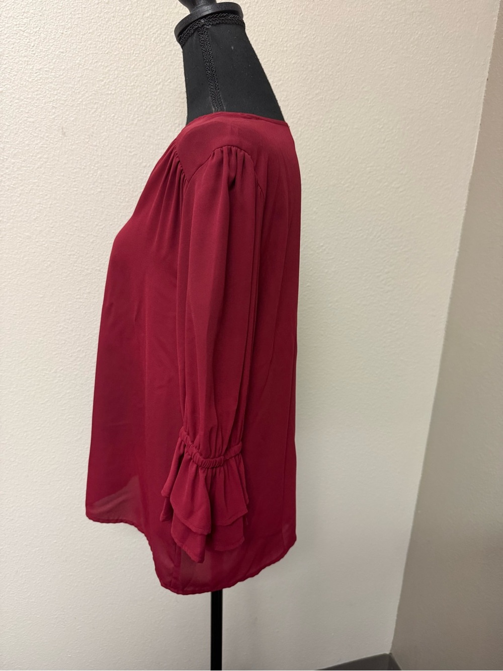 CeCe Burgundy Red Blouse Women’s Large 3/4 Sleeve Draped Neck Career Top - Picture 3 of 8